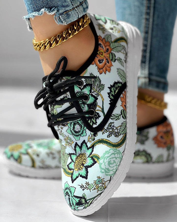 Christmas Floral Lace up Sneakers