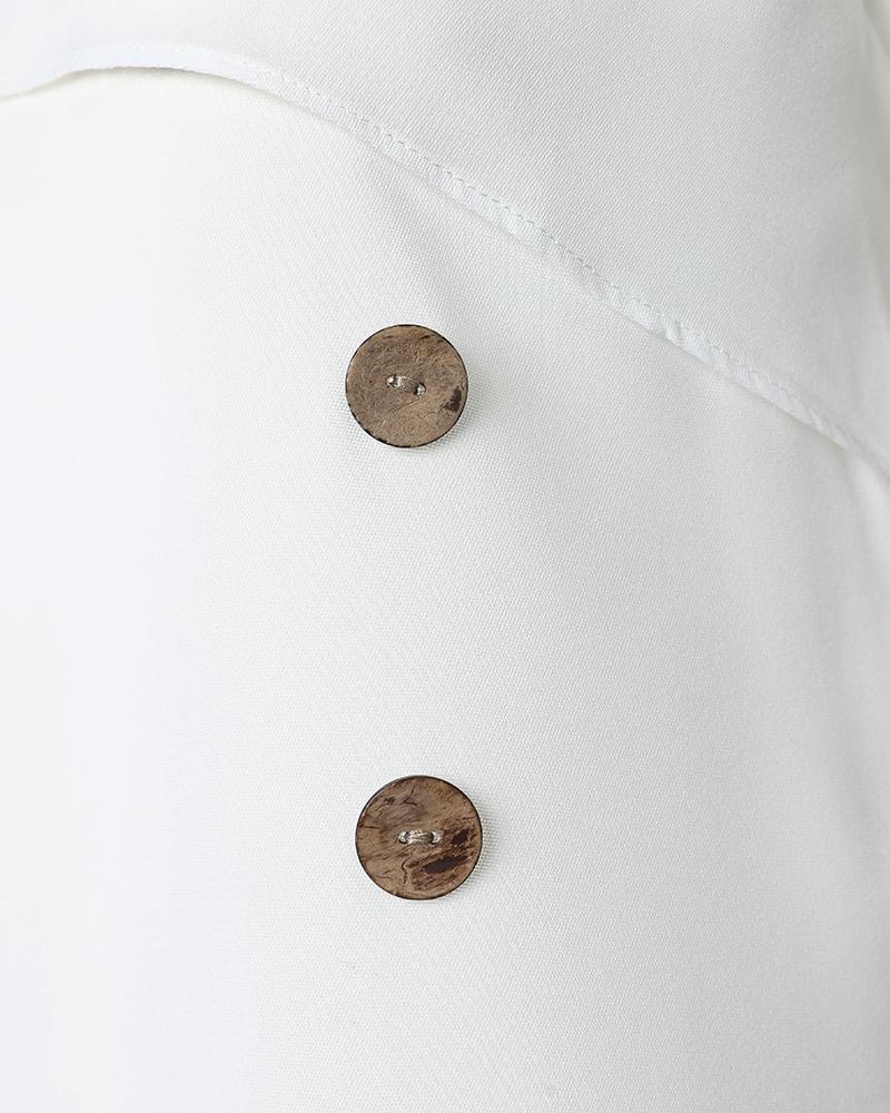 Asymmetrical Neck Buttoned Lace Patch Blouse