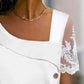 Asymmetrical Neck Buttoned Lace Patch Blouse