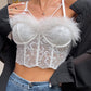 Feather Detail Lace Fishbone Corset Top