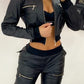 PU Leather Zipper Pocket Design Long Sleeve Jacket