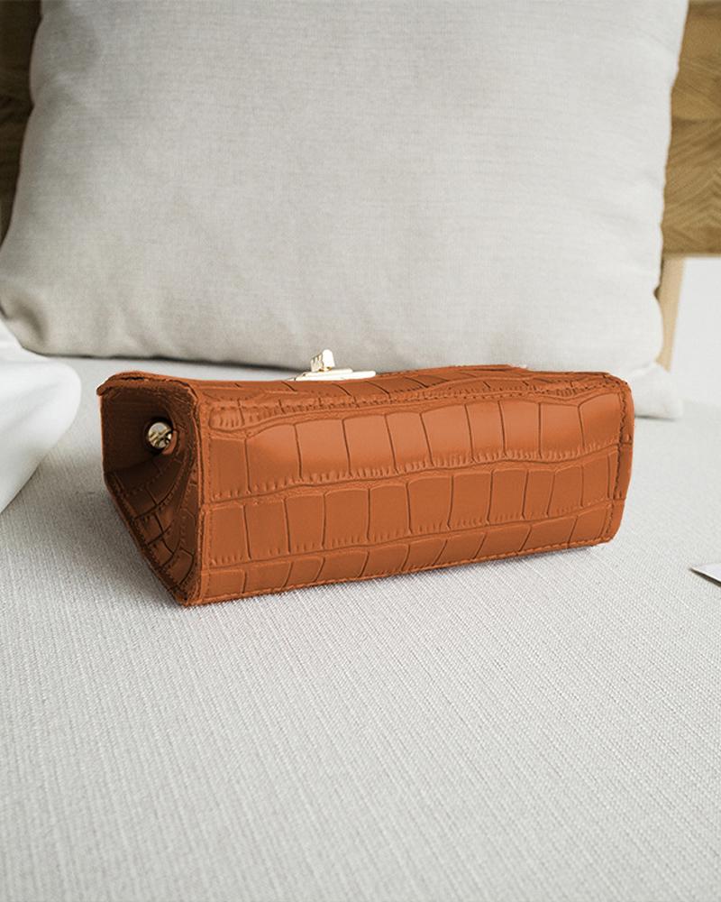 Croc Embossed Twist Lock Flap Satchel Bag