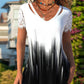 Ombre Print Contrast Lace Short Sleeve T shirt