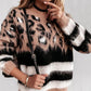 Striped Leopard Pattern Long Sleeve Knit Sweater