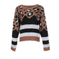 Striped Leopard Pattern Long Sleeve Knit Sweater