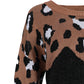 Striped Leopard Pattern Long Sleeve Knit Sweater