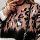 Striped Leopard Pattern Long Sleeve Knit Sweater