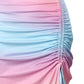 Ombre Print Ribbed Drawstring Ruched High Slit Dress