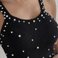 Pearls Decor Thick Strap Knit Tank Top