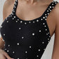 Pearls Decor Thick Strap Knit Tank Top