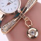 Minimalist PU Leather Rhinestone Quartz Wrist Watch & Bracelet Set