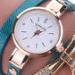 Minimalist PU Leather Rhinestone Quartz Wrist Watch & Bracelet Set