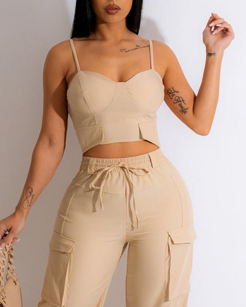 Crop Cami Top & Pocket Design Pants Set