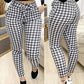 Houndstooth Tied Detail Pocket Design Casual Pants
