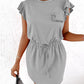 Flutter Sleeve Pocket Design Drawstring Casual Dress