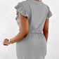 Flutter Sleeve Pocket Design Drawstring Casual Dress