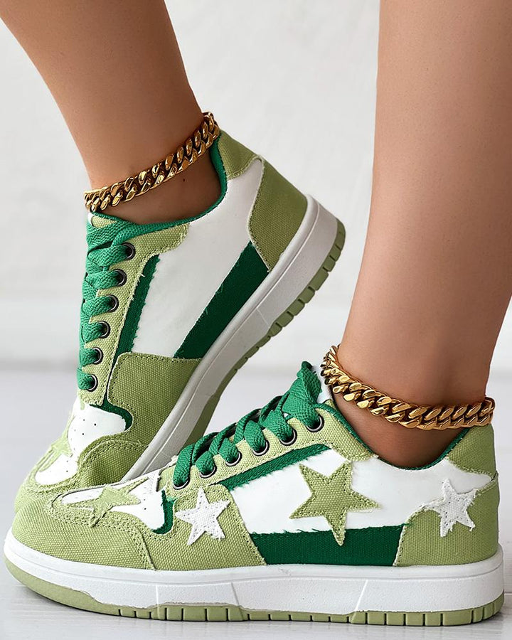 Colorblock Star Pattern Lace up Sneakers