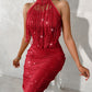 Tassel Design Sleeveless Sequin Party Dress