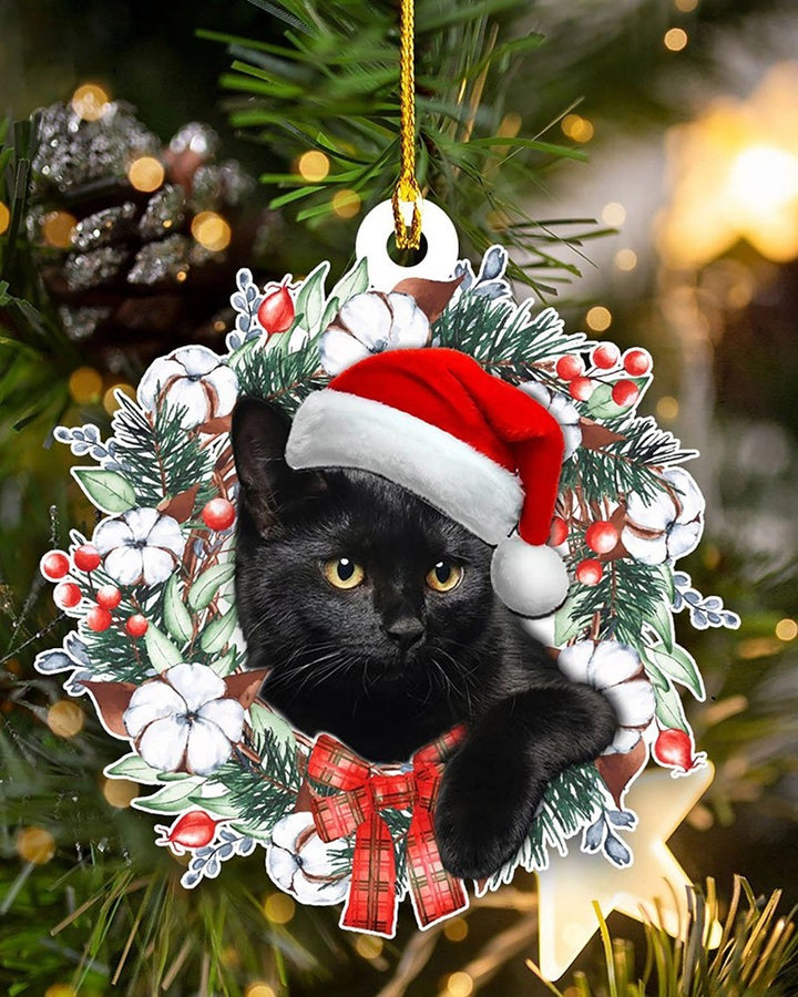 1pc Black Cat Wreath Acrylic Xmas Ornament Christmas Tree Hanging Decoration