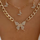 Multilayer Rhinestone Butterfly Pendant Chain Necklace