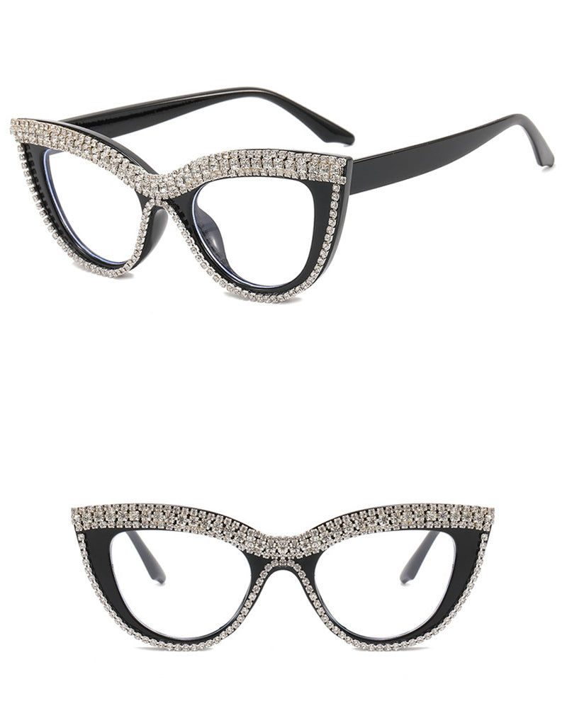 1Pair Rhinestone Cat Eye Frame Eye Glasses Sunglasses