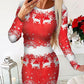 Christmas Reindeer Snowflake Print Long Sleeve Dress