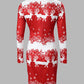 Christmas Reindeer Snowflake Print Long Sleeve Dress