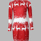 Christmas Reindeer Snowflake Print Long Sleeve Dress