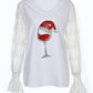 Christmas Wine Glasses Print Lace Sheer Mesh Top