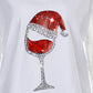 Christmas Wine Glasses Print Lace Sheer Mesh Top