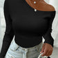 One Shoulder Long Sleeve Plain Sweater