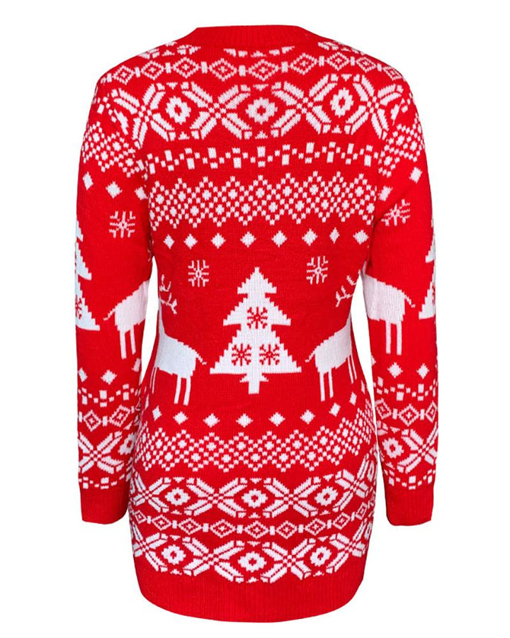 Christmas Reindeer Mixed Print Ugly Sweater Dress