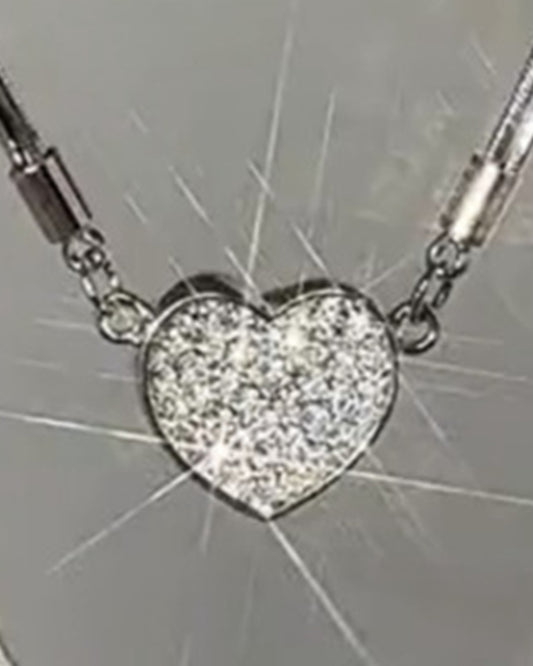1pc Faux Zircon Magnet Heart Pendant Necklace