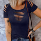 Ladder Cutout Round Neck Casual T shirt