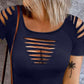 Ladder Cutout Round Neck Casual T shirt