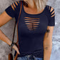 Ladder Cutout Round Neck Casual T shirt