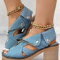 Denim Zipper Design Peep Toe Chunky Heels