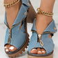 Denim Zipper Design Peep Toe Chunky Heels