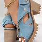 Denim Zipper Design Peep Toe Chunky Heels