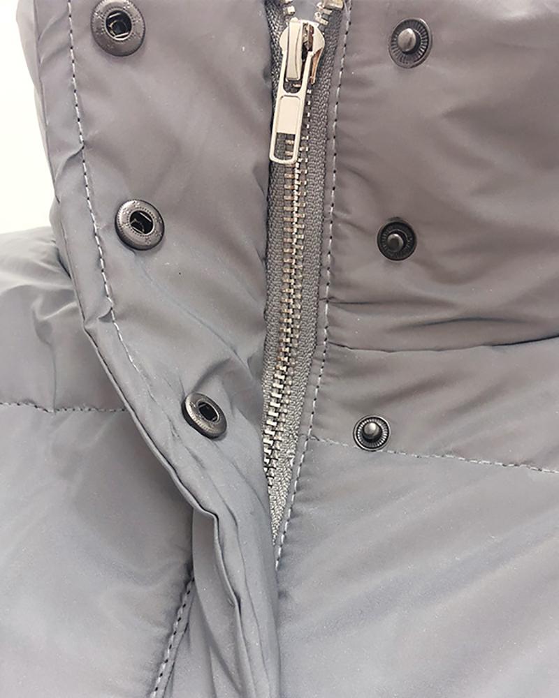 Button Zipper Design Long Sleeve Gilet Puffer Jacket