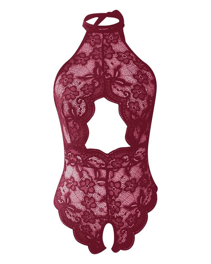 Halter Backless Cutout Crotchless Lace Teddy