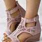Hollow Out Buckled Peep Toe Wedge Sandals
