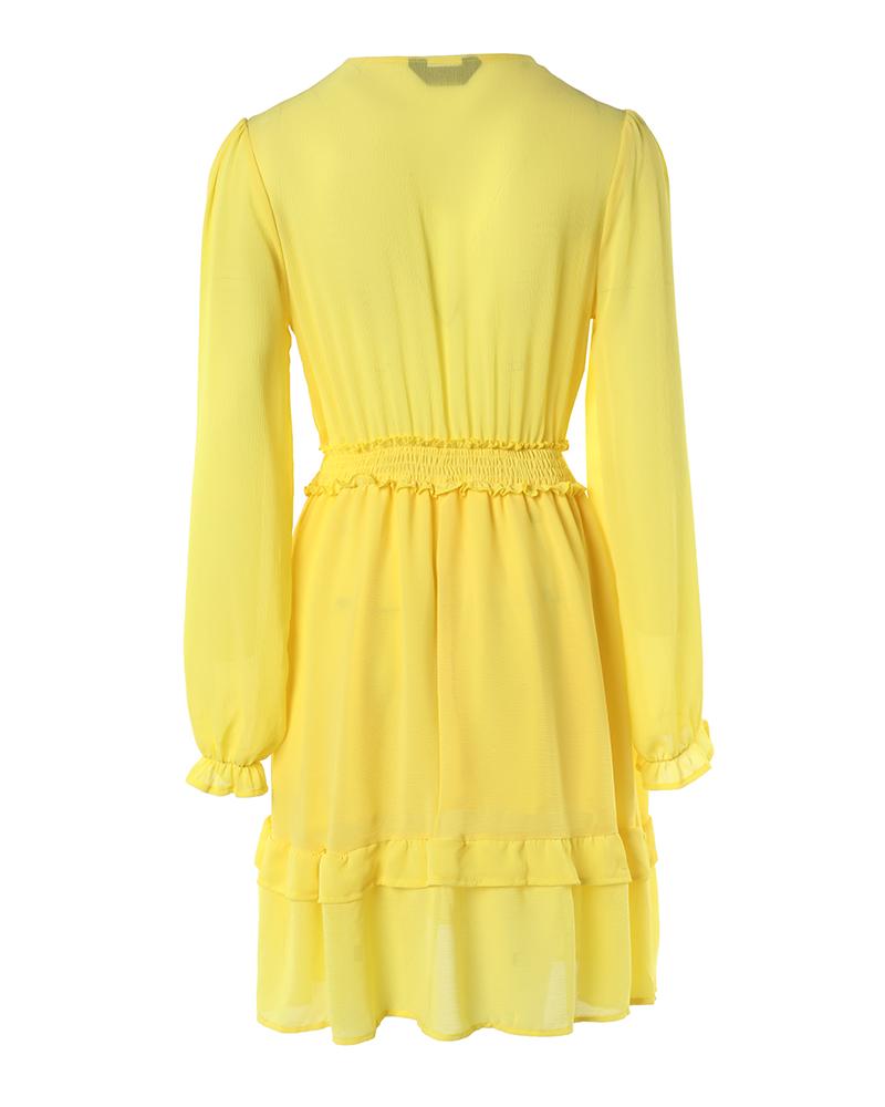 Bell Sleeve Layered Ruffles Tied Detail Dress