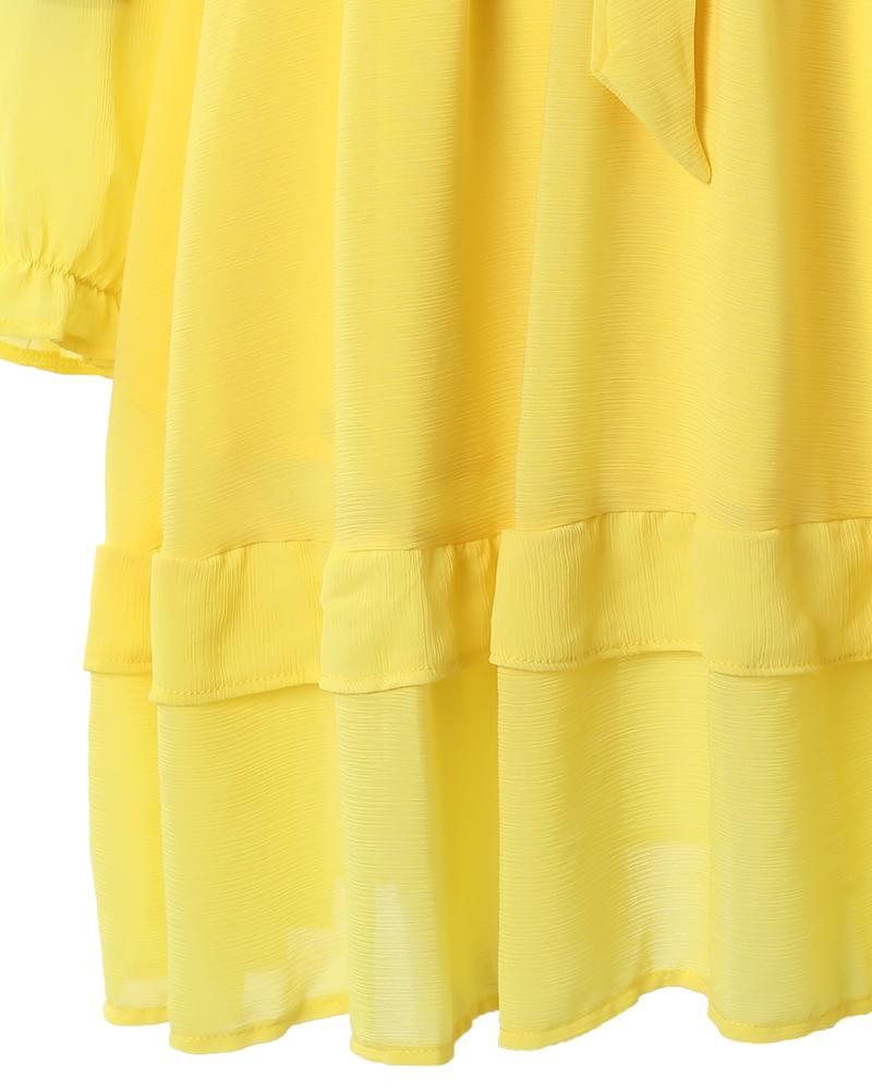 Bell Sleeve Layered Ruffles Tied Detail Dress