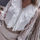 Contrast Lace Long Sleeve Ruffle Hem Top