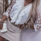 Contrast Lace Long Sleeve Ruffle Hem Top
