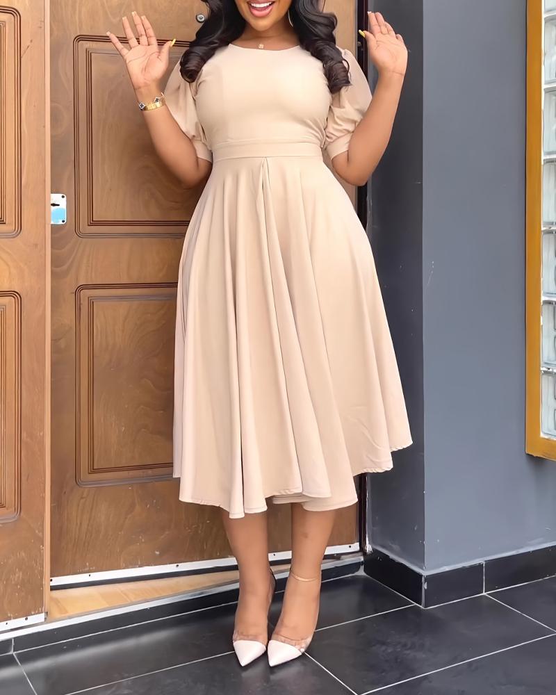 Puff Sleeve Ruched Casual Dress