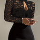 Contrast Lace Long Sleeve Cutout Bodycon Dress