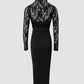 Contrast Lace Long Sleeve Cutout Bodycon Dress