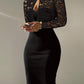 Contrast Lace Long Sleeve Cutout Bodycon Dress